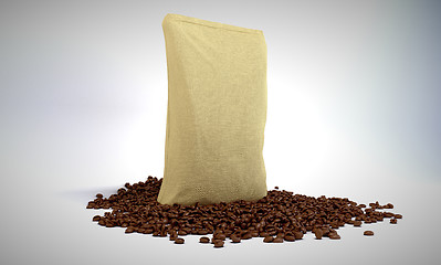 Image showing Sacking Pack and coffee beans over grey