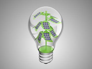 Image showing Solar cells on green plant inside lightbulb