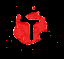 Image showing Red blob T letter over black background