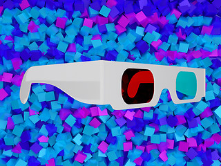 Image showing Cinema 3D glasses over colorful blocks