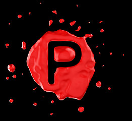 Image showing Red blot P, letter over black background