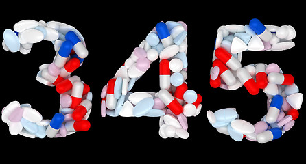 Image showing Pills font 3 4 and 5 numerals isolated