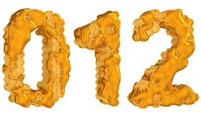 Image showing Honey font 0 1 and 2 numerals isolated