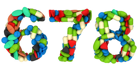 Image showing Pills font 6 7 and 8 numerals isolated