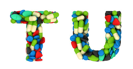 Image showing Pharmacy font T and U pills letters 