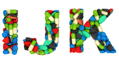 Image showing Medical font I J and K pills letters