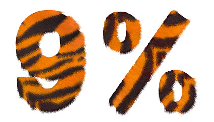 Image showing Tiger fell 9 and percent mark isolated