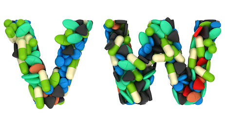 Image showing Pharmacy font W and V pills letters 