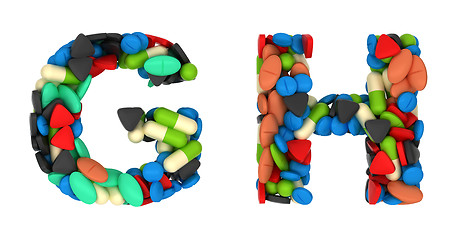 Image showing Medical font G and H pills letters 