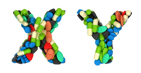 Image showing Medical font X and Y pills letters