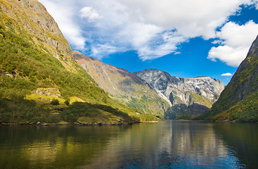 Image showing Mountains and norwegian fjord in autumn