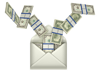 Image showing Earnings and money transfer - dollars in envelope