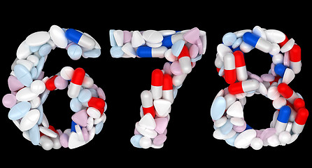 Image showing Pills font 6 7 and 8 numerals isolated