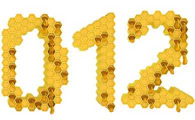 Image showing Honey font 0 1 and 2 numerals isolated