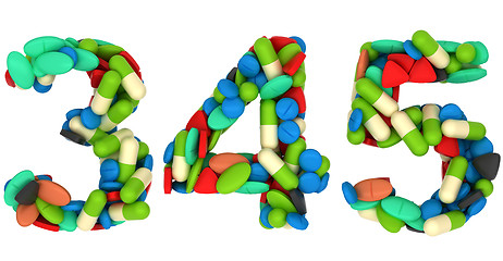 Image showing Pills font 3 4 and 5 numerals isolated