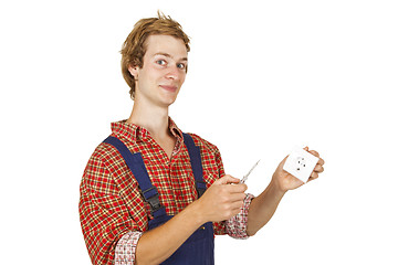 Image showing Electrician with power socket