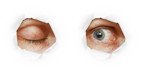 Image showing Eye in hole - closed and open variants