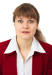 Image showing Admiring gaze of young woman on white background