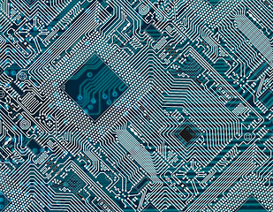 Image showing Printed dark blue industrial circuit board background