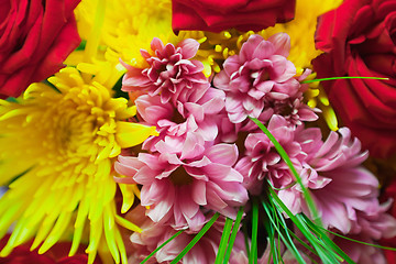 Image showing Bouquet of roses and other flowers - background