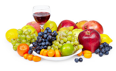 Image showing Composition of nature gifts - fruit and glass of wine