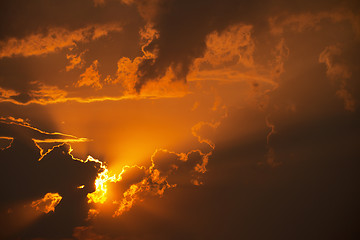 Image showing Orange sunset in clouds