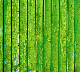 Image showing Green wooden old decayed wall