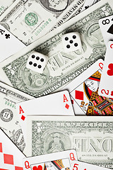 Image showing Background of money dice and cards