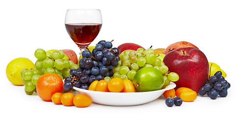 Image showing Big still-life with fruit and wine glass