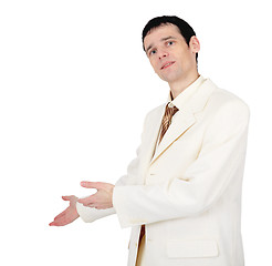 Image showing Man in a white suit, invites