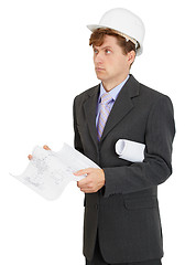 Image showing Builder - engineer ponders project