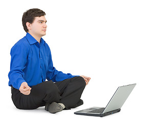 Image showing People in a lotus pose with the laptop