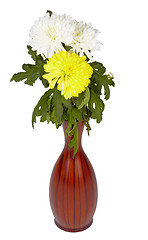 Image showing Flowers in wooden vase on white background