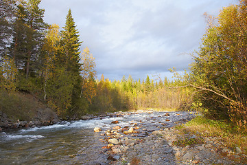 Image showing Beautiful autumn northern landscape - forest and river