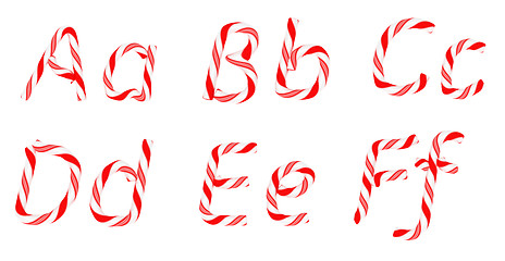 Image showing Candy cane font A - F letters isolated