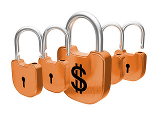 Image showing Padlocks - US dollar currency safety concept