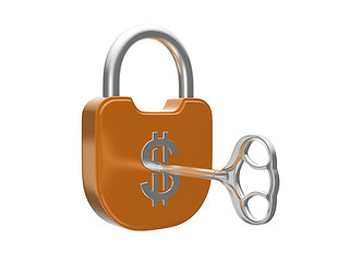 Image showing Locking the US dollar currency lock with key