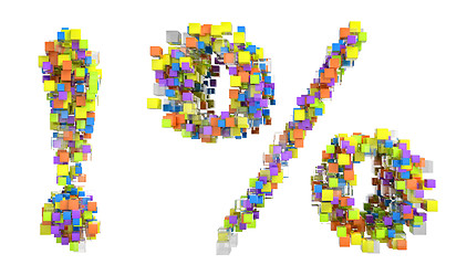 Image showing Abstract cubes exclamation point and percent symbol