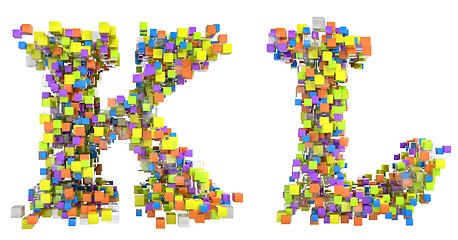 Image showing Abstract cubes font K and L letters isolated