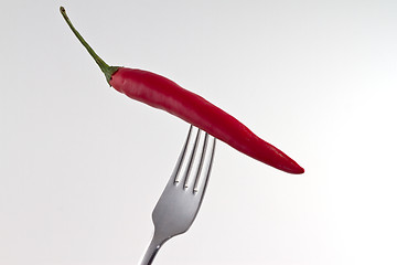 Image showing Red hot chili pepper on a fork