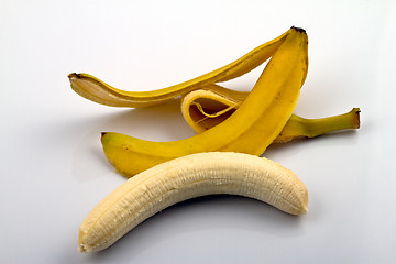 Image showing Peeled banana and peel