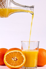 Image showing Orange juice pouring into glass.