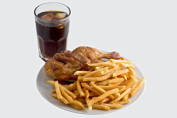 Image showing Fried chicken with french fries and cola