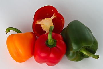 Image showing Red, Green and Orange Pepper Fruits