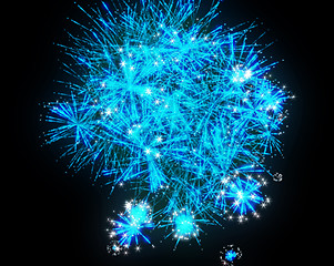 Image showing Blue fireworks explosions on black