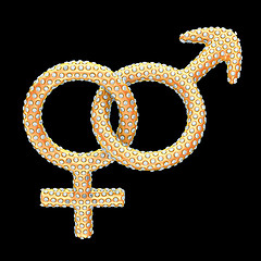 Image showing Golden gender symbols inlaid with gems