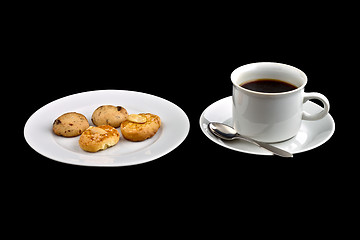 Image showing Black coffee and biscuits