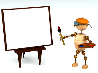 Image showing 3d wood man as a painter