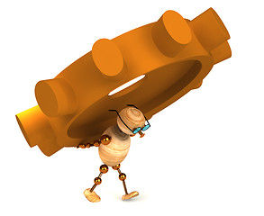 Image showing 3d wood man carring a gearwheel