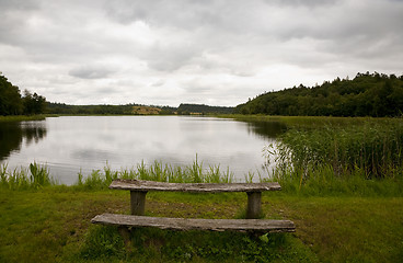 Image showing Old bench with view